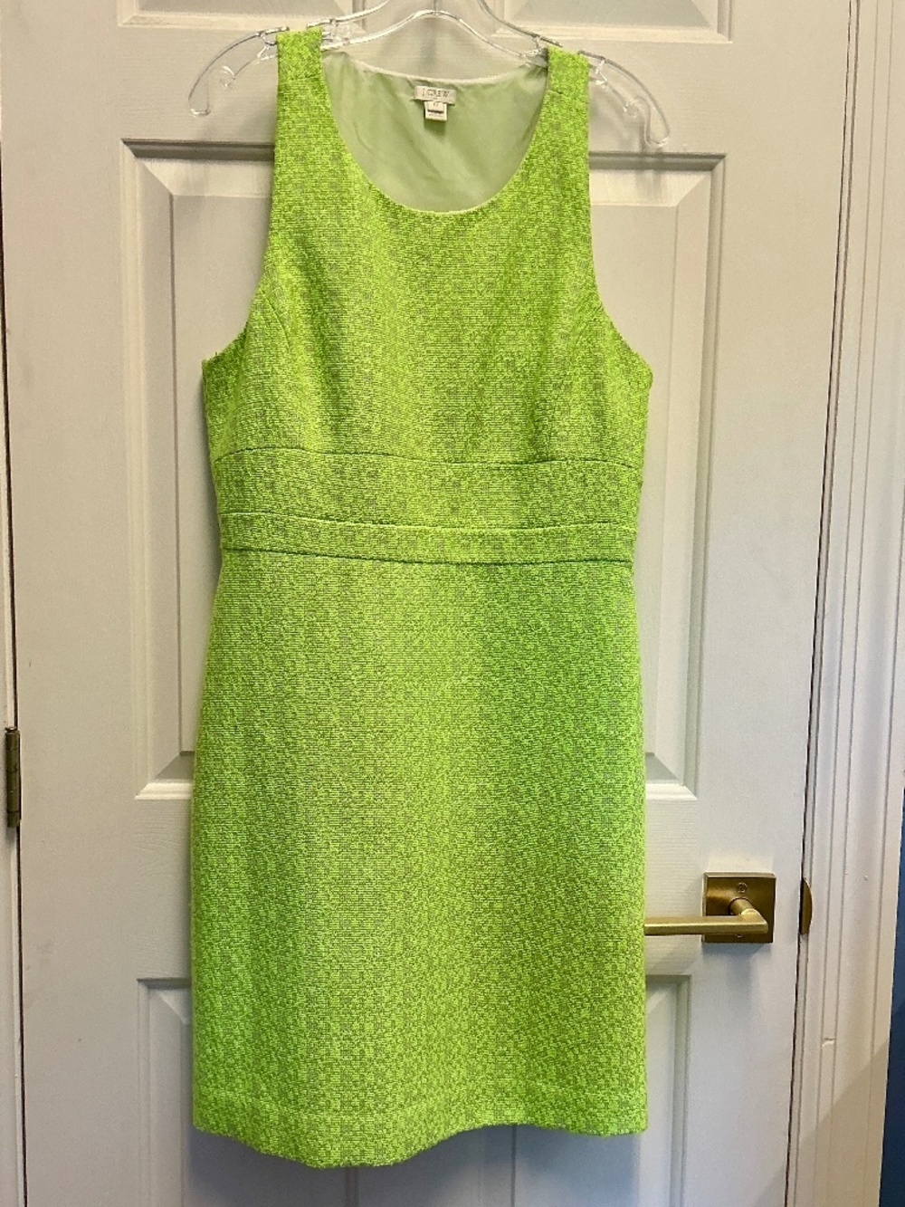 J Crew Factory neon green houndstooth tweed racer back sheath dress, size 12 - Picture 2 of 8